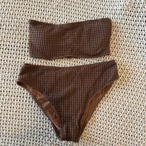 NWOT Zaful BANDEAU Brown Textured Bikini Set NEW